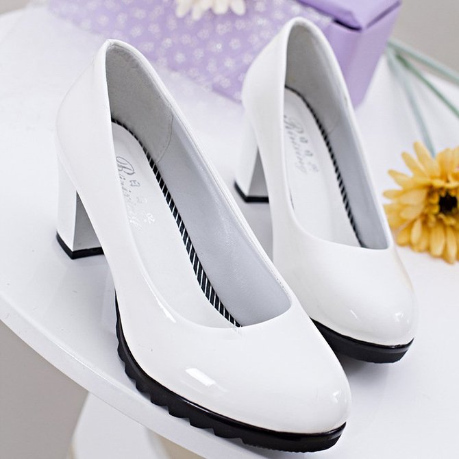 Non Slip Solid Chunky Heel Work Pumps noracora
