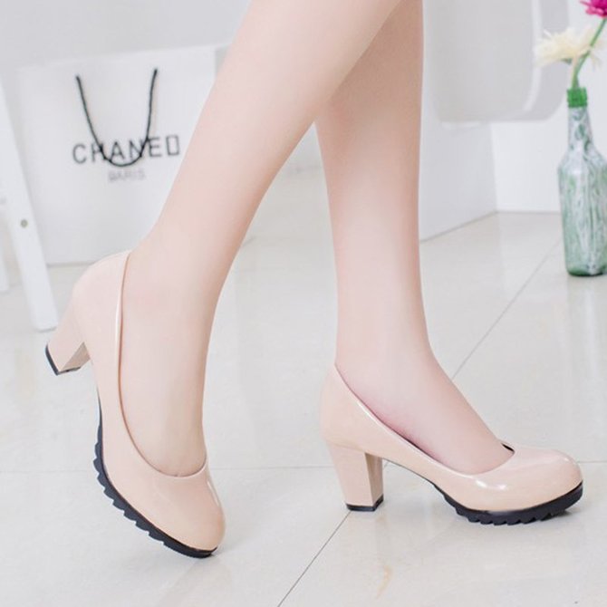 Non Slip Solid Chunky Heel Work Pumps noracora