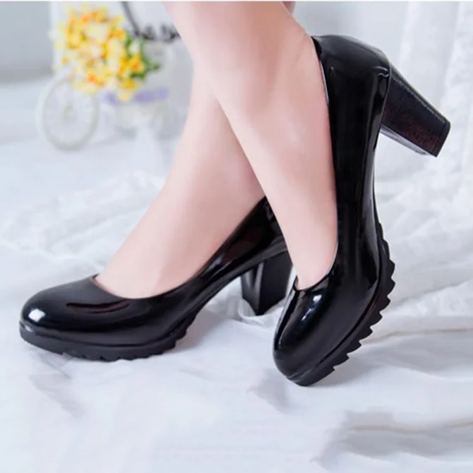 Non Slip Solid Chunky Heel Work Pumps noracora