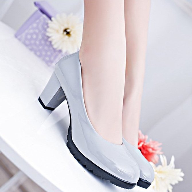 Non Slip Solid Chunky Heel Work Pumps noracora