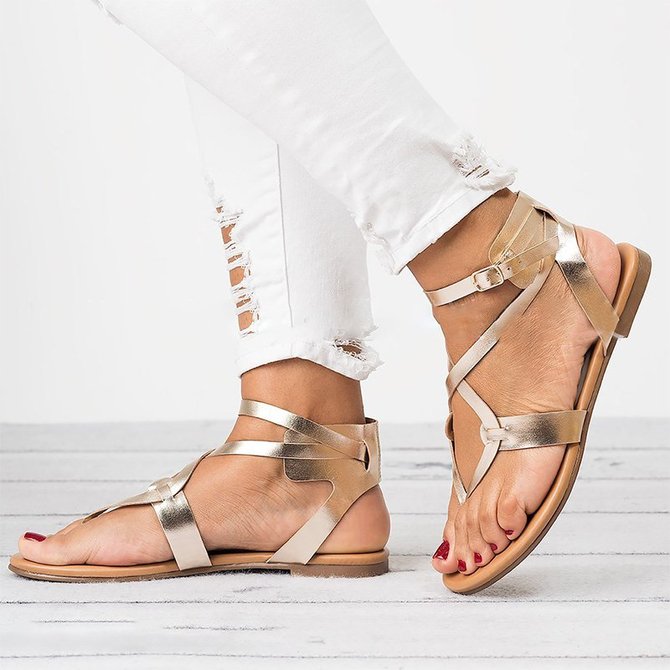 Daily Hollow-out Gladiator Buckle Sandals | Shoes | Noracora Sandals ...
