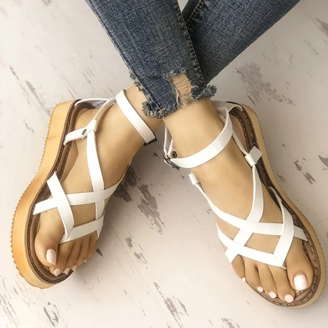Women PU Sandals Casual Comfort Adjustable Buckle Shoes | noracora