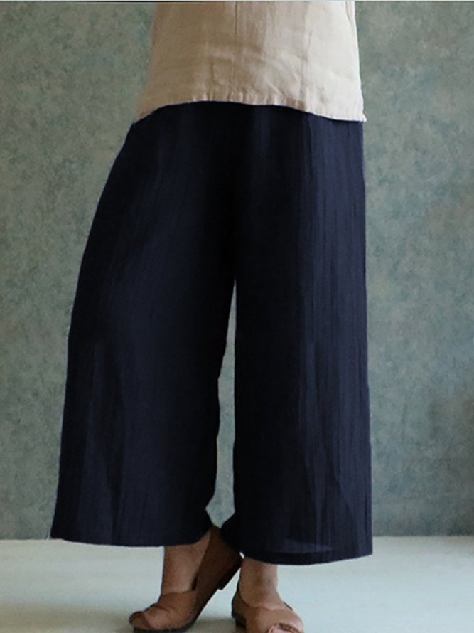 Solid Casual Linen Plus Size Pants | noracora