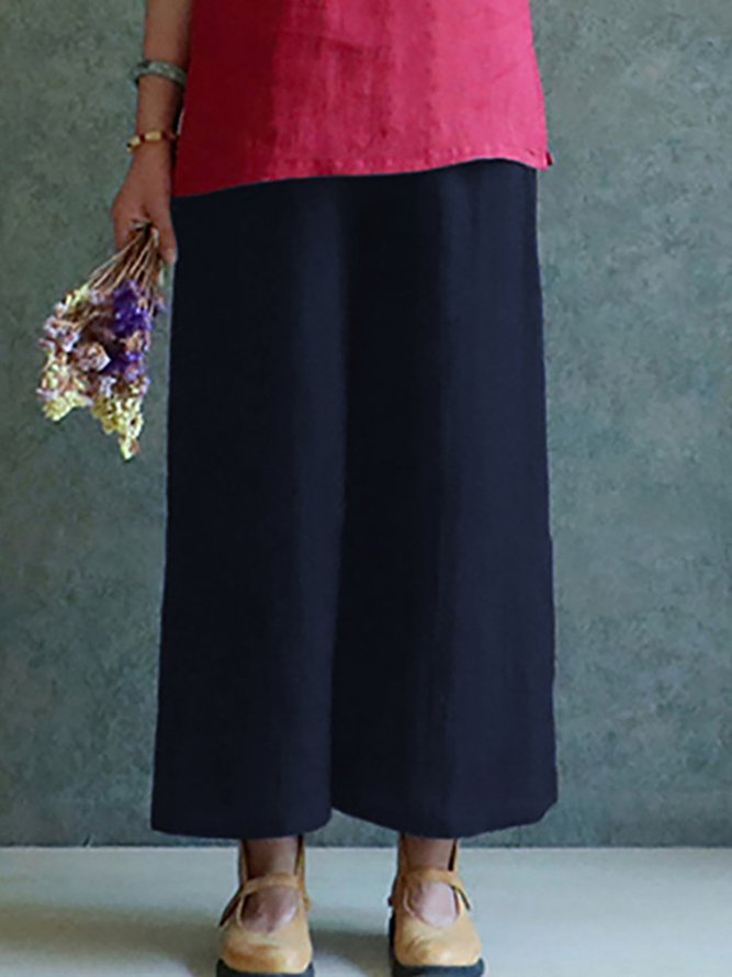 Solid Casual Linen Plus Size Pants noracora