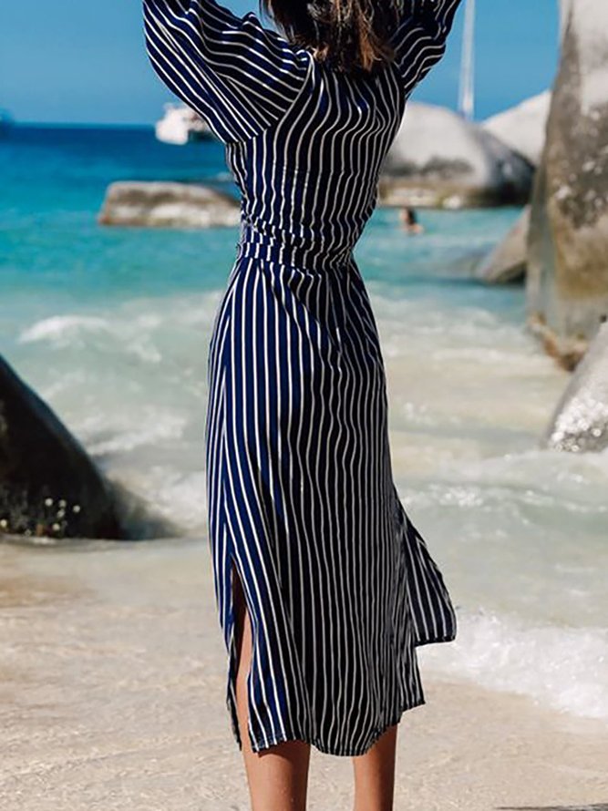 V Neck Basic Paneled Beach Dress | noracora