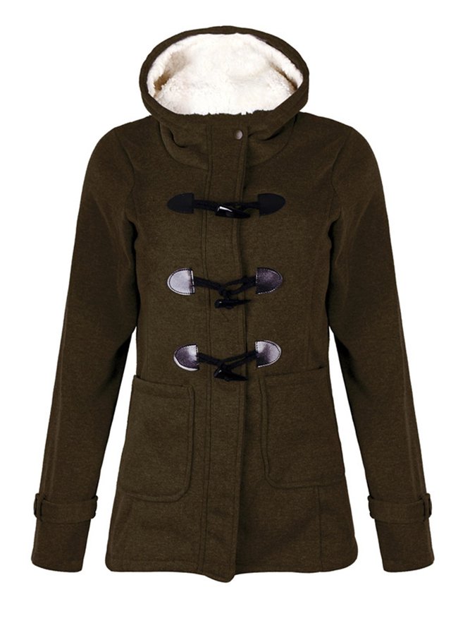 Fleece-lined Buttoned Hoodie Coat | noracora