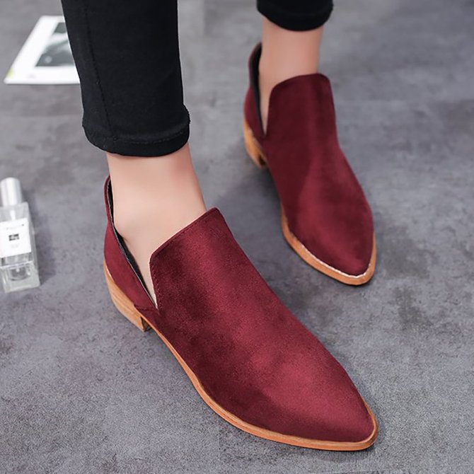 Women Suede Slip On Booties All Season Chunky Heel Casual Shoes | noracora