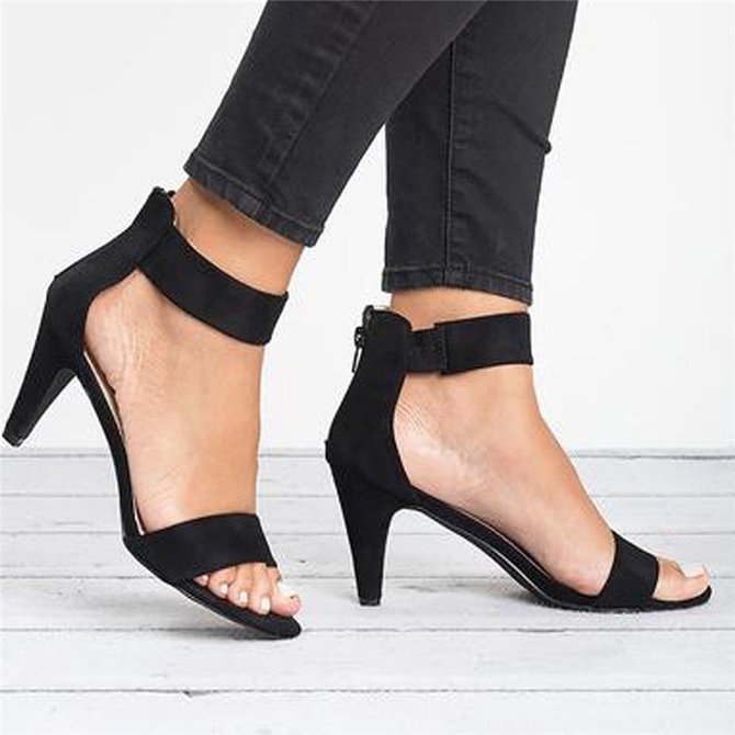 Women Nubuck Pumps Sandals Casual Ankle Strap Zipper Shoes | noracora