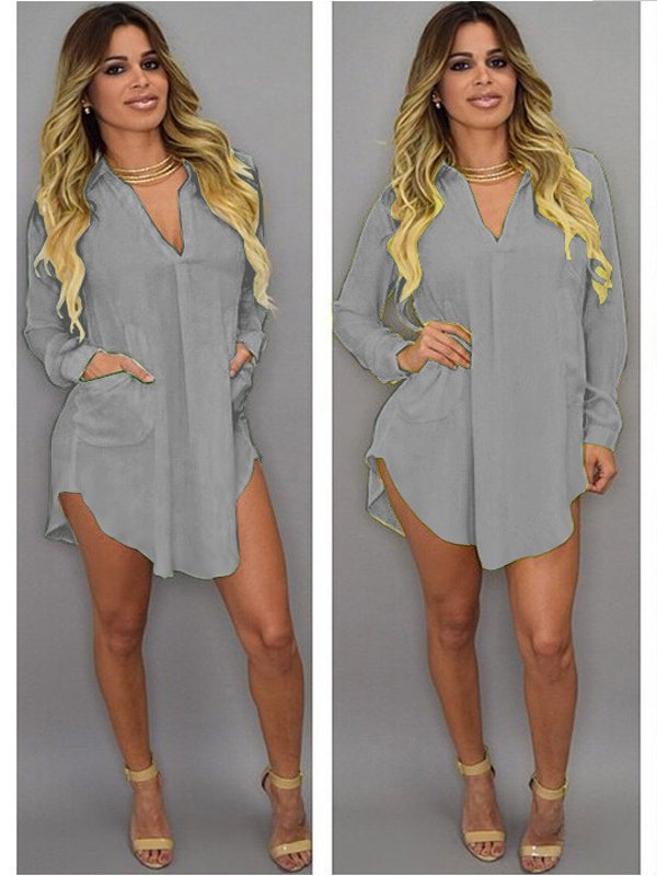 Shirt Collar Casual Plus Size Dress noracora