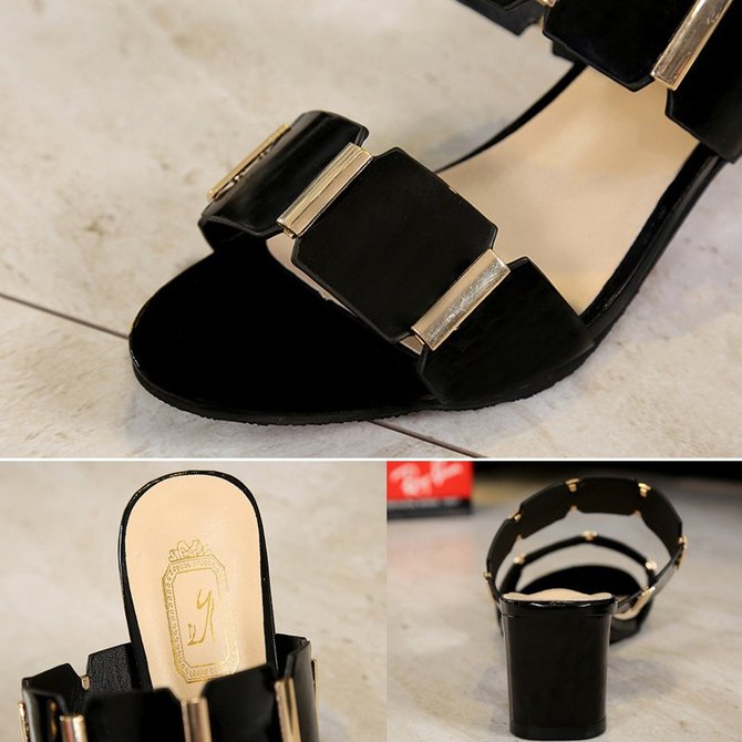 Paillette Slip-on Dress Dress Shoes Women Chunky Heel Sandals | noracora