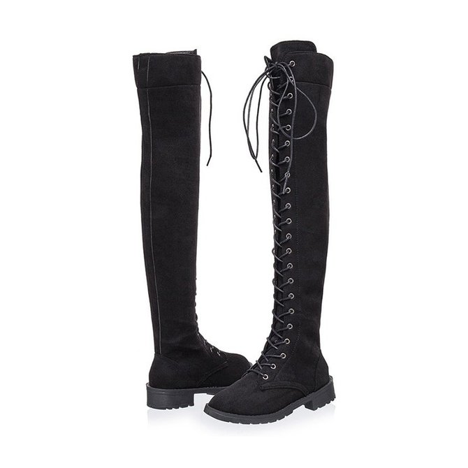 Women KneeHigh Low Heel LaceUp Martin Boots Shoes Beta1.noracora