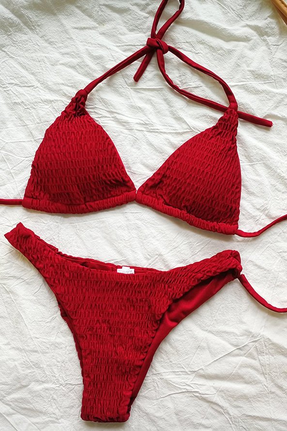 Sandkini Solid Triangle Halter Style Bikini Set Swimsuit noracora