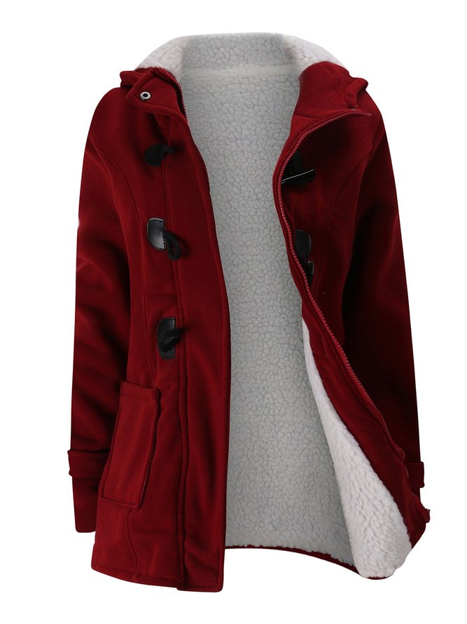 Women Horn Button Coton Fleece Hooded Duffle Coat | Clothing | Women ...