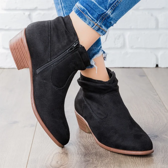 Comfort Ankle Booties with Zipper Plus Size Low Heel Ankle Boots | noracora