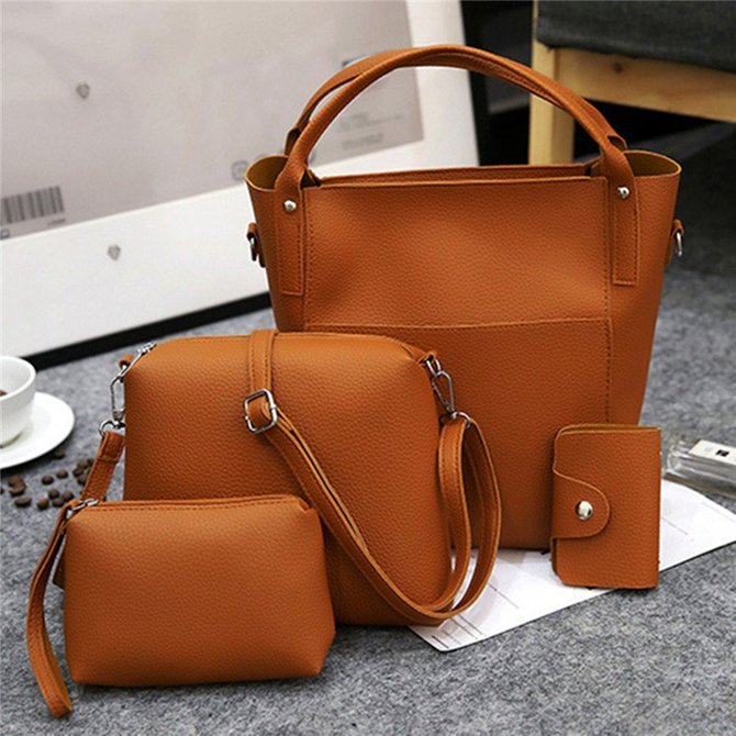 Women 4 PCS Versatile PU Leather Bucket Bag Highend Hobos Bag Handbag
