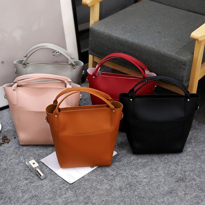 Women 4 PCS Versatile PU Leather Bucket Bag High-end Hobos Bag Handbag ...
