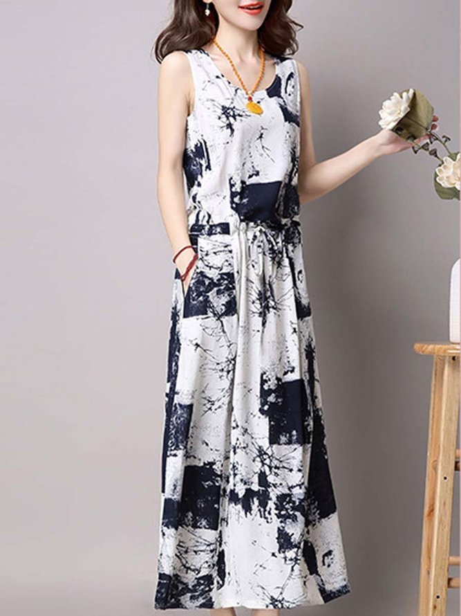 Casual Drawstring Printed Two-Piece Maxi Dress | noracora