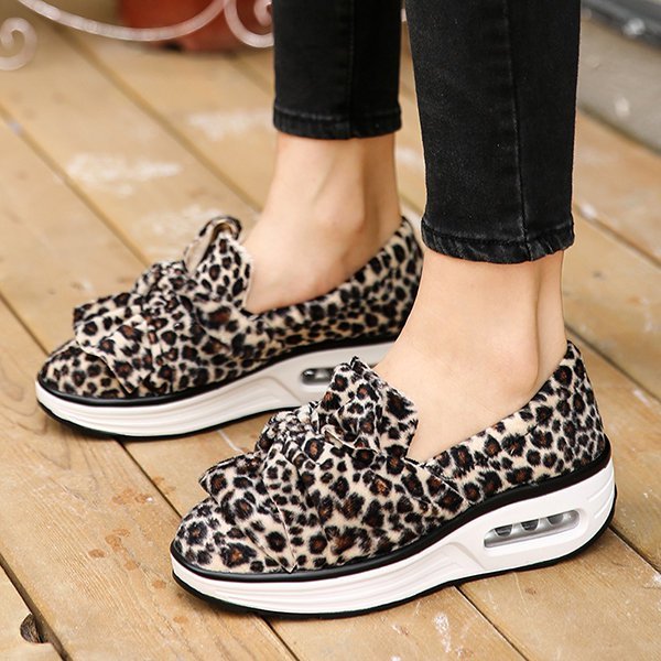Womens Faux Suede Roker Sole Leopard Platforms Shoes | noracora