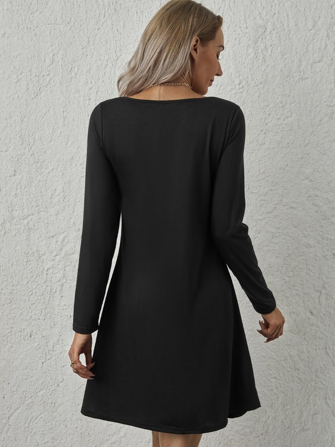 Sexy Solid V neck Long Sleeve A-line Knitting Dress