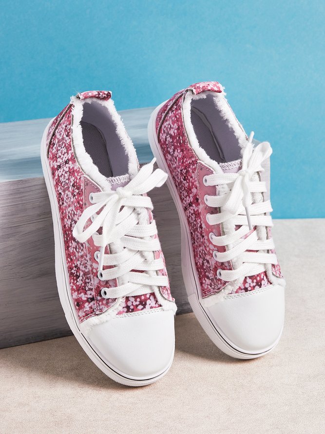 Pink Print Lace-up Canvas Shoes