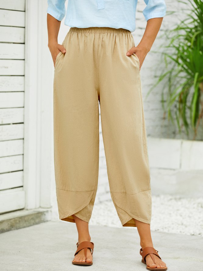 Plain Loosen Cotton Casual Elastic Band Pants noracora