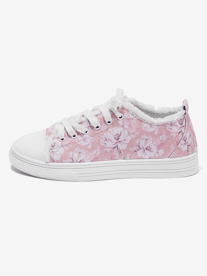 Comfort Soft Sole Pink Floral Canvas Shoes | noracora