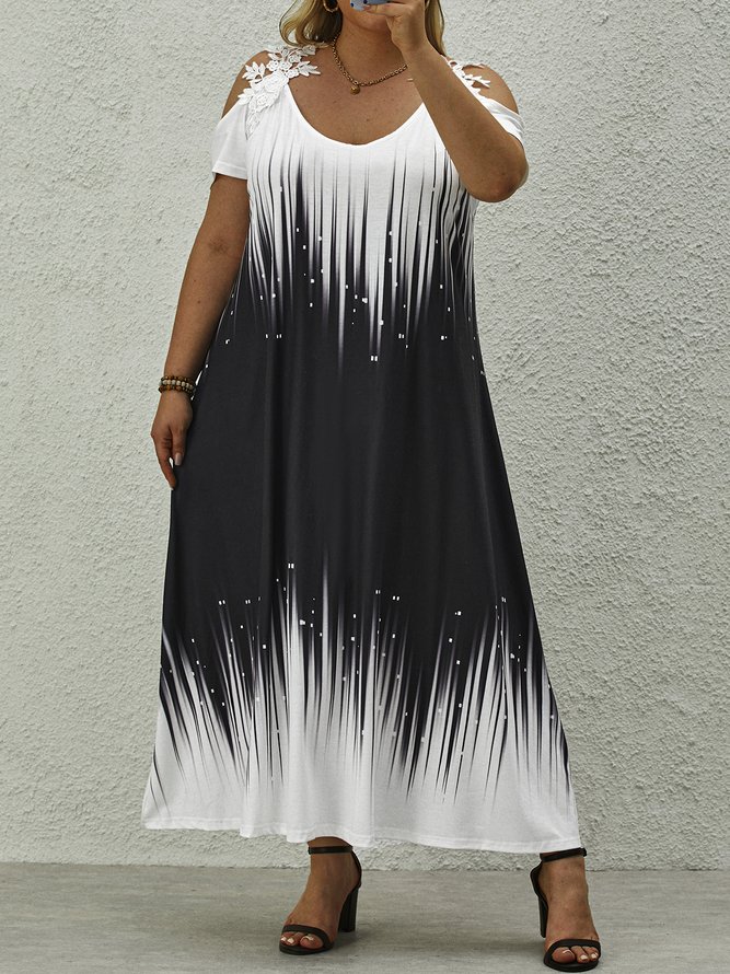 Plus Size Vacation Loose Ombre Crew Neck Dress