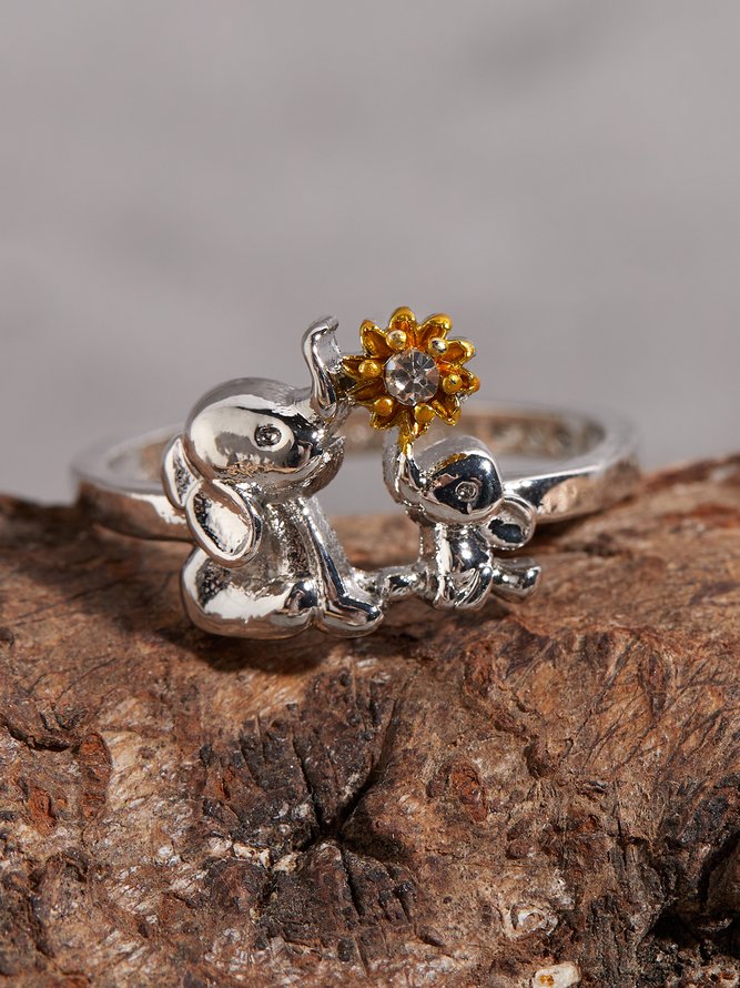 Mother's Day Elephant Sunflower Diamond Ring Holiday Gift Jewelry