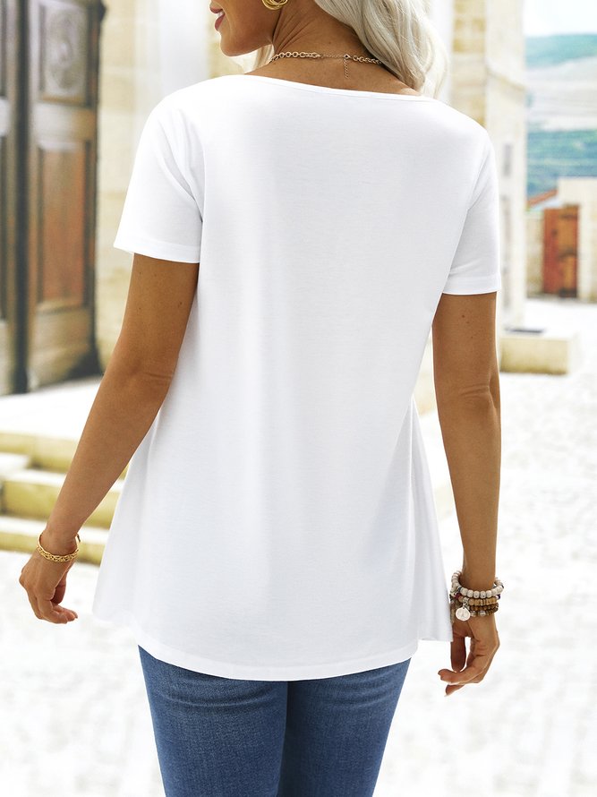 Casual V neck Plain Short Sleeve T-Shirt