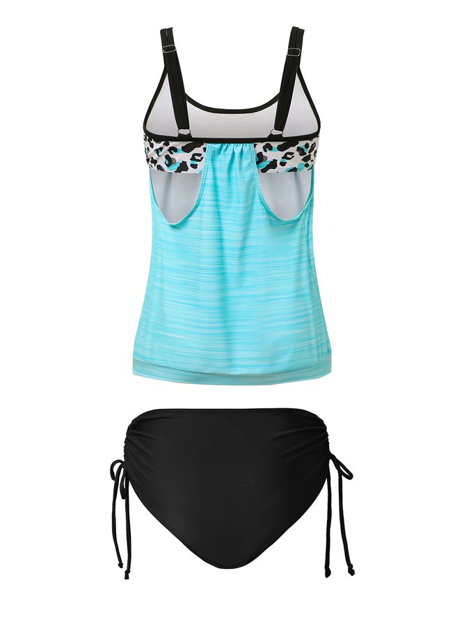 Casual Animal Gathered  Scoop Neck Tankinis Two-Piece Set