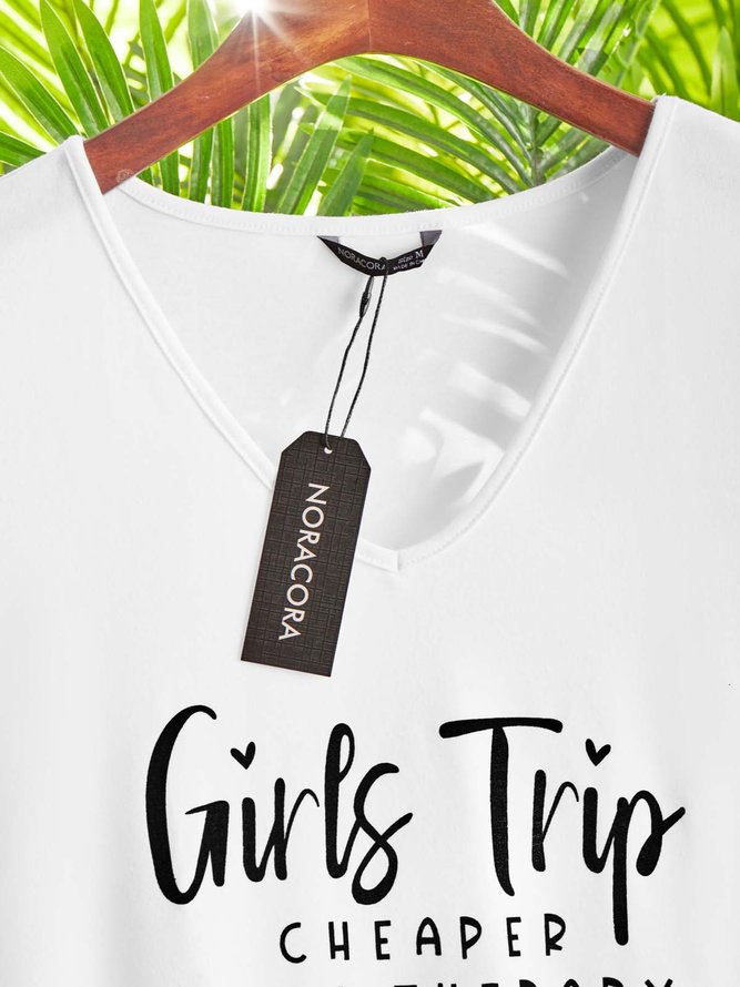 Women's T-shirt girls trip cheaper than therapy  heart short-sleeved summer Fall Top for women casual T-shirt blouse