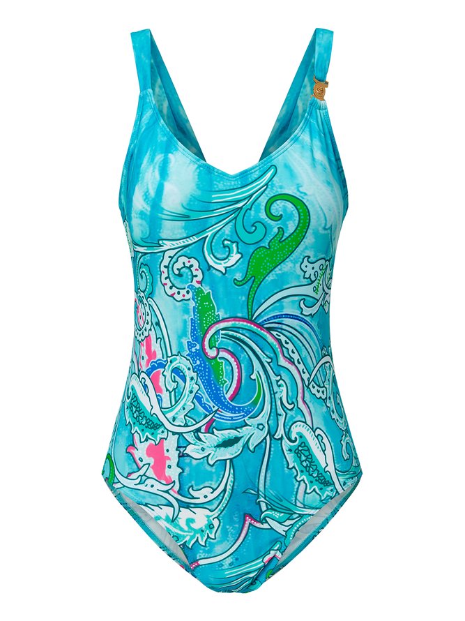 Vacation Ethnic Printing V neck One Pieces Swimsuit