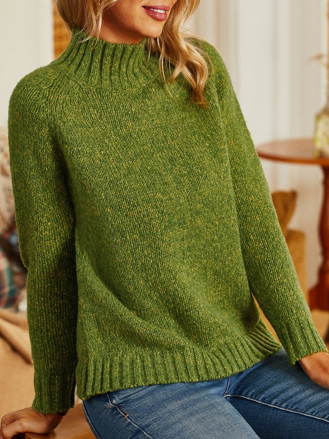 Green Turtleneck Casual Sweater