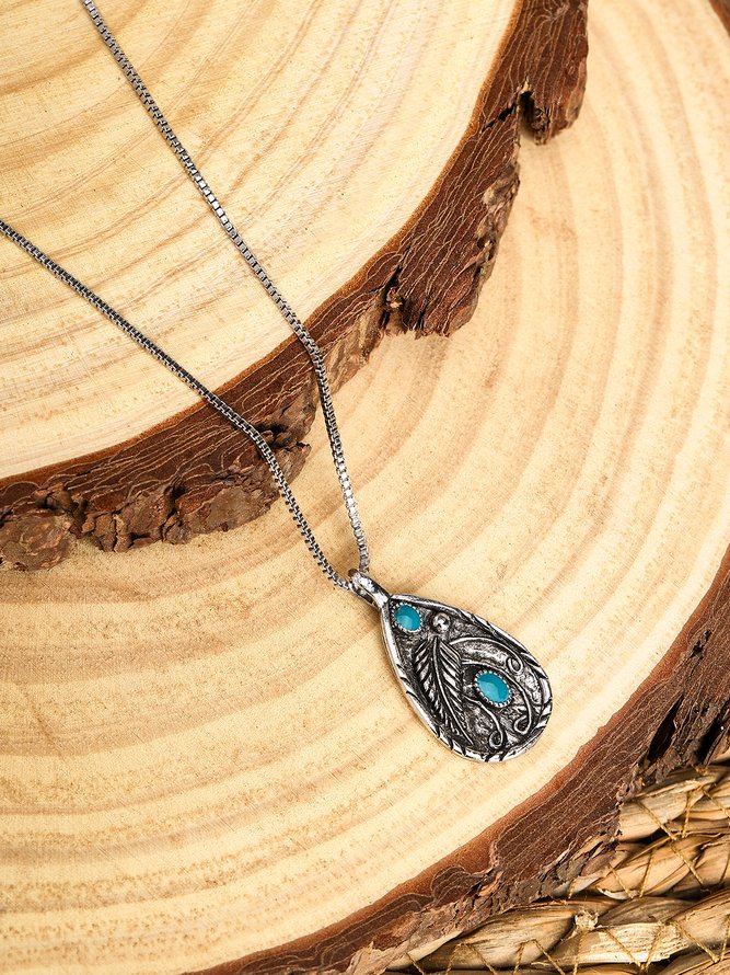 Inlaid Turquoise antique dyed black feather Necklace