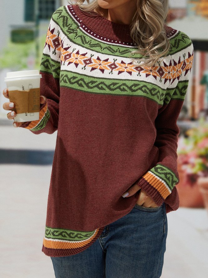 Cotton Long Sleeve Geometric Tunic Sweater Knit Jumper