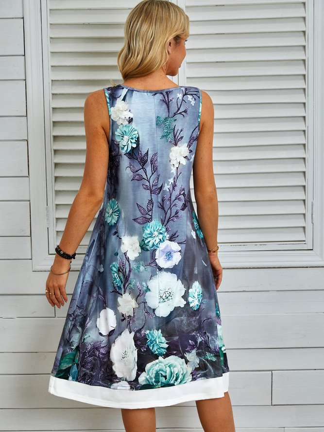 Floral-Print Sleeveless Holiday Knitting Dress