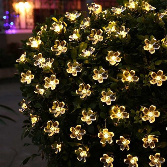50 LED Waterproof Cherry Blossom Solar Flower String Lights for Indoor