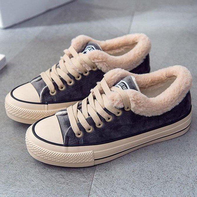 Womens Canvas Snow Sneakers Fur Lined 