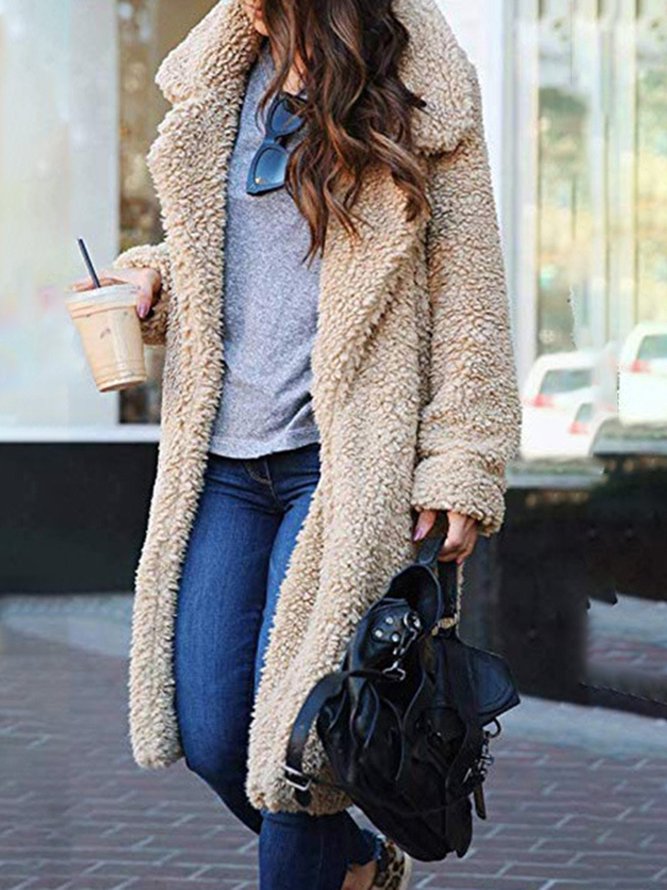 Long Fluffy Sherpa Coat Solid Teddy Bear Coats noracora