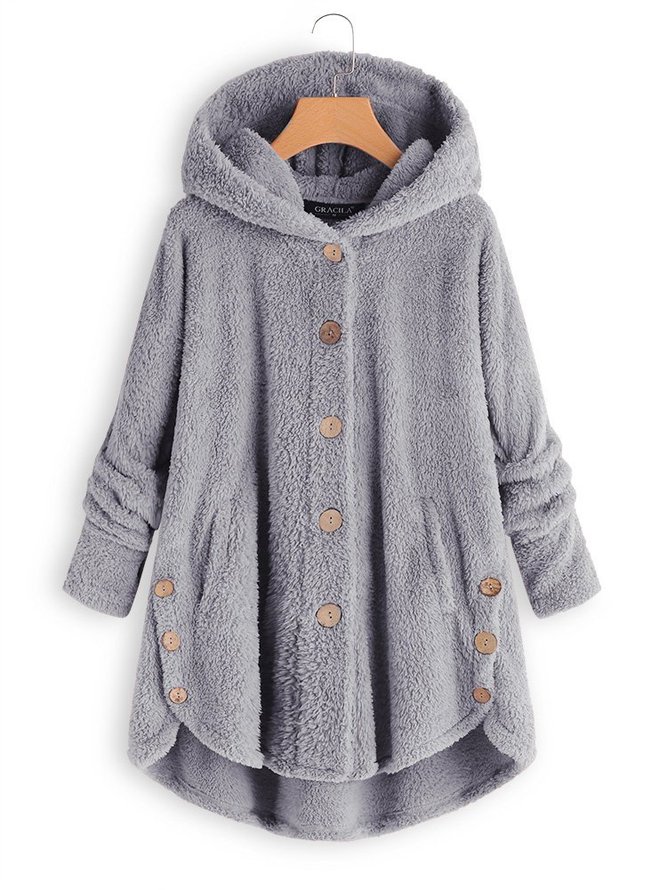 Cozy Fleece Hooded Sherpa Coat Symmetrical Button Teddy Bear Coats