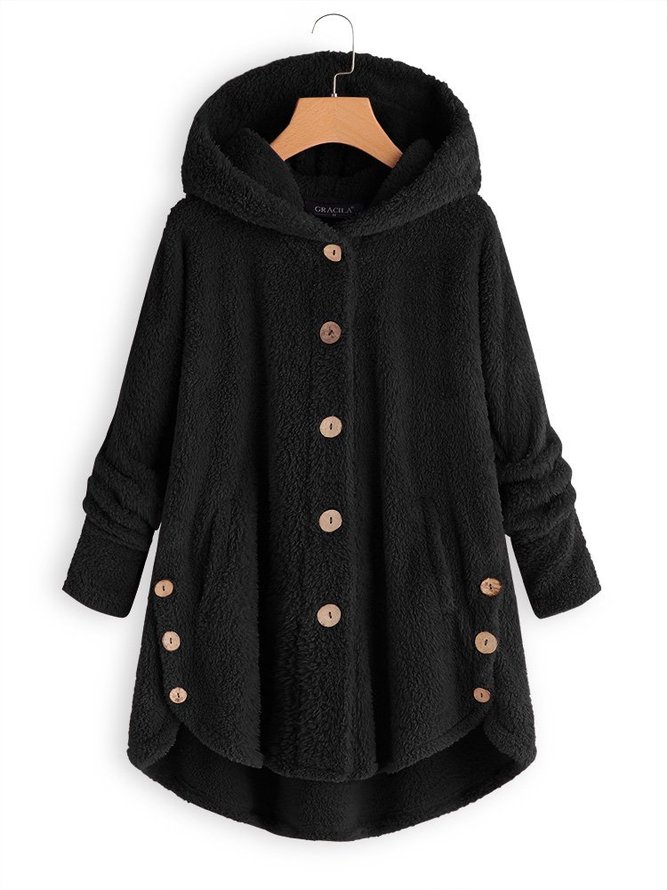 Cozy Fleece Hooded Sherpa Coat Symmetrical Button Teddy Bear Coats