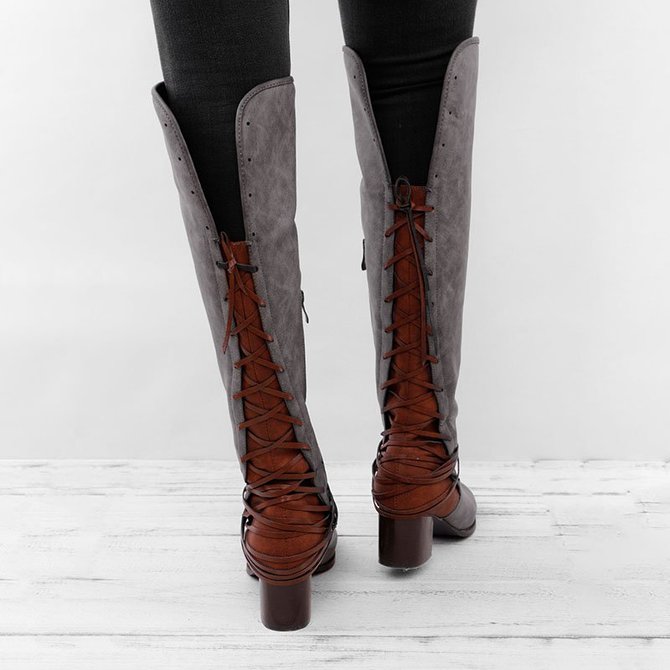 women vintage lace up boots european style bandage above knee boots