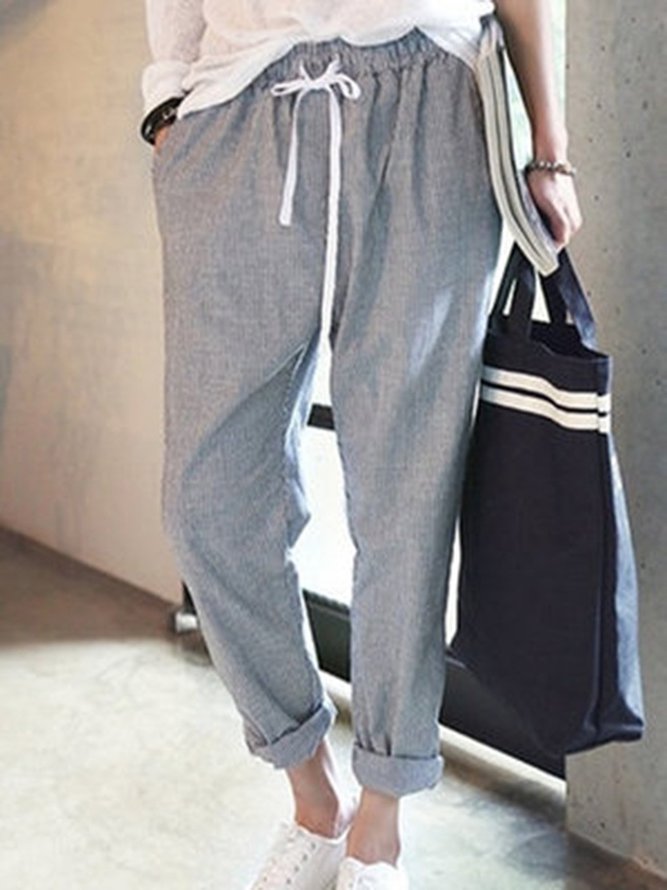 All Season Natural Casual Linen Stripes Pants | Clothing | Gray Cotton ...