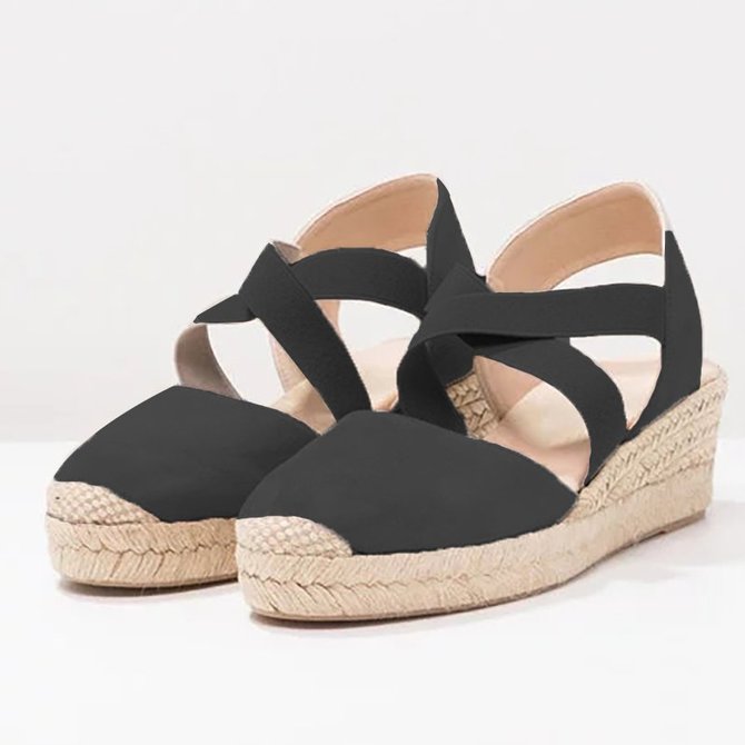 Women Casual Solid Daily Wedge Heel Elastic Band Summer Simple Sandals