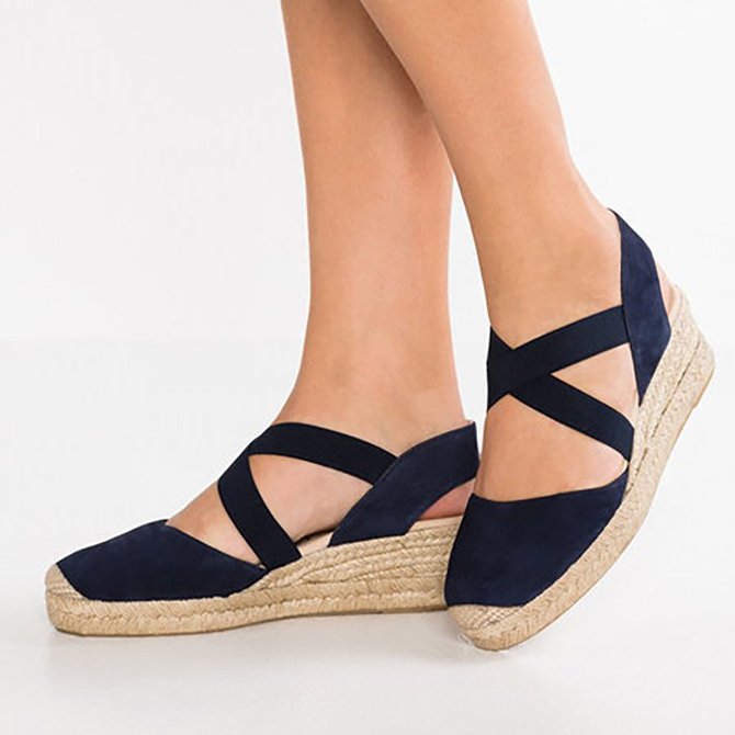 Women Casual Solid Daily Wedge Heel Elastic Band Summer Simple Sandals