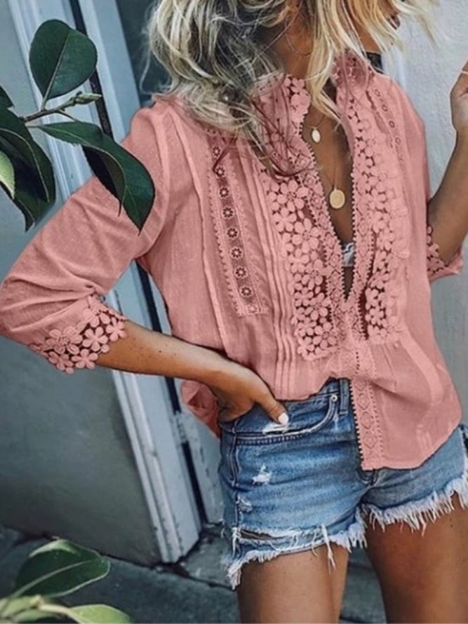 Solid 3/4 Sleeves Blouse