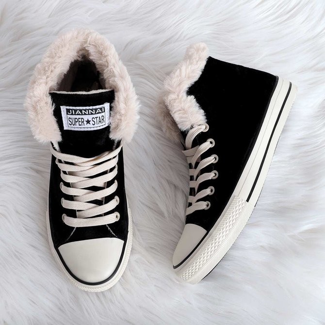 fur lined canvas sneakers