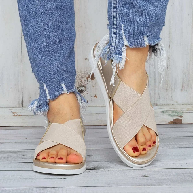 Comfy Sole Slip On Sandals Elastic Textile Splicing Sandals | noracora