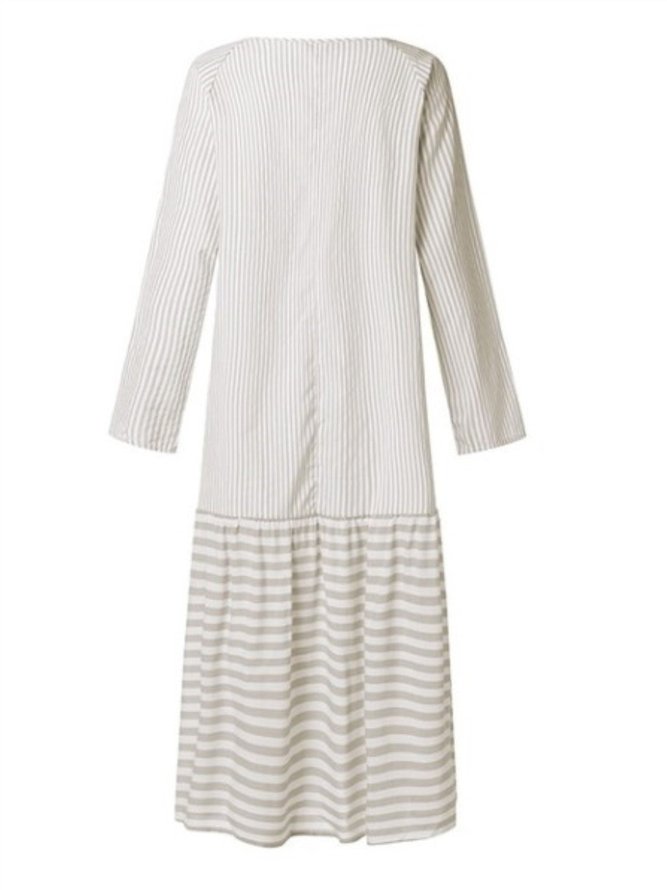 Plus Size Casual Stripe Patchwork Pockets 3/4 Sleeve Dress