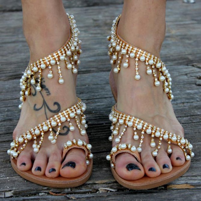 women leather sandals casual pearls shoes